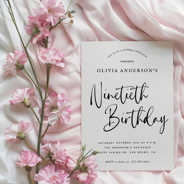 90th Birthday Party | Black and White Typography Invitation (Creator Uploaded)