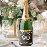 90th birthday party black gold glitter diamonds sparkling wine label<br><div class="desc">An elegant, glamorous and girly 90th birthday wine or sparkling wine bottle label. Black colored faux glitter with faux golden diamond sprinkle and a golden frame. Templates for a name, age 90 and a date. Date of birth or the date of the party/anniversary. White and golden colored letters. The name...</div>