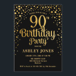 90th Birthday Party - Black & Gold Invitation<br><div class="desc">90th Birthday Party Invitation.
Elegant design in black and faux glitter gold. Features stylish script font and confetti. Message me if you need custom age.</div>