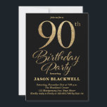 90th Birthday Party Black & Gold Invitation<br><div class="desc">90th birthday party invitation</div>