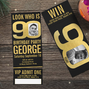 90th Birthday party black gold photo Admit One Raffle Tickets