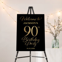 90th Birthday Party Black & Gold Welcome Sign