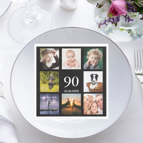 90th birthday party black photo collage men guys napkins