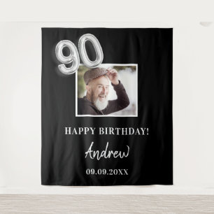 90th birthday party black photo name guy tapestry