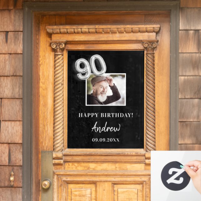 90th birthday party black photo name guy window cling (Home Door)