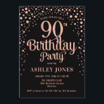 90th Birthday Party - Black & Rose Gold Invitation<br><div class="desc">90th Birthday Party Invitation.
Elegant design in black and faux glitter rose gold. Features stylish script font and confetti. Message me if you need custom age.</div>