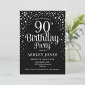 90th Birthday Party - Black & Silver Invitation | Zazzle