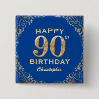 90th Birthday Party Blue and Gold Glitter Frame