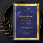 90th birthday party blue gold confetti sprinkle invitation<br><div class="desc">A trendy,  modern 90th birthday party invitation card for men,  guys,  male.   A dark blue,  navy blue background. The blue color is uneven.  With a faux gold frame and golden confetti sprinkle,  golden colored letters. Templates for your party information.
Back: blue background with confetti sprinkle.</div>
