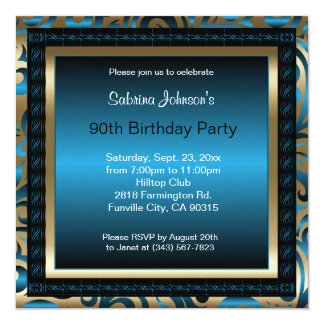 90th Birthday Party | Blue Metallic & Gold Card
