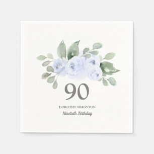 90th Birthday Party Blue Rose Eucalyptus Napkins