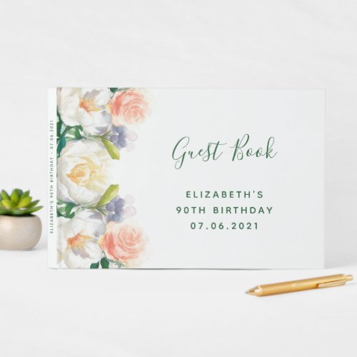 90th birthday party blush pink florals white guest book