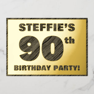 90th Birthday Party — Bold, Faux Wood Grain Text Foil Invitation