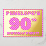[ Thumbnail: 90th Birthday Party — Bold, Fun, Pink Stripes # 90 Invitation ]