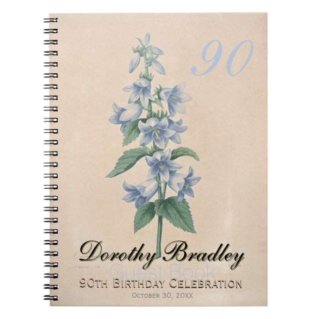 90th Birthday Party Botanical Custom Guest Book (Front)