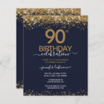 90th Birthday Party Budget Invitation<br><div class="desc">Elegant Faux gold glitter with shimmering confetti highlights on the top and bottom border. All text is adjustable and easy to change for your own party needs. Great elegant 90th birthday template design.</div>