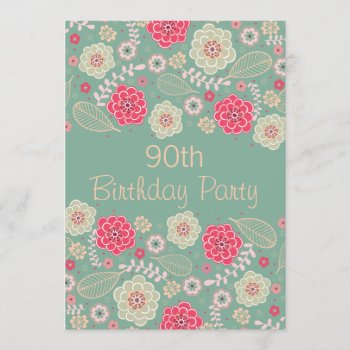 90th Birthday Party Chic Funky Modern Floral Invitation by JK_Graphics at Zazzle
