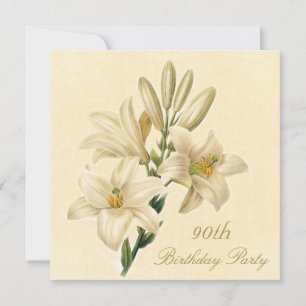 90th Birthday Party Chic Vintage Lily Flowers Invitation