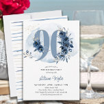 90th Birthday Party Coastal Blue Floral Number 90 Invitation<br><div class="desc">90th birthday party invitation with number 90 decorated with rose buds, flower blooms and foliage in shades of coastal blue and sand. Subtle feminine and elegant design with watercolor floral arrangements, paint splatters and brush strokes. Perfect for 90th birthday celebration with coastal vibe, beach house or lakeside or water front...</div>
