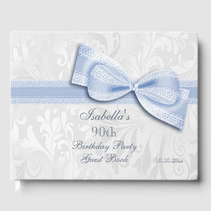 90th Birthday Party Damask and Bow Guest Book