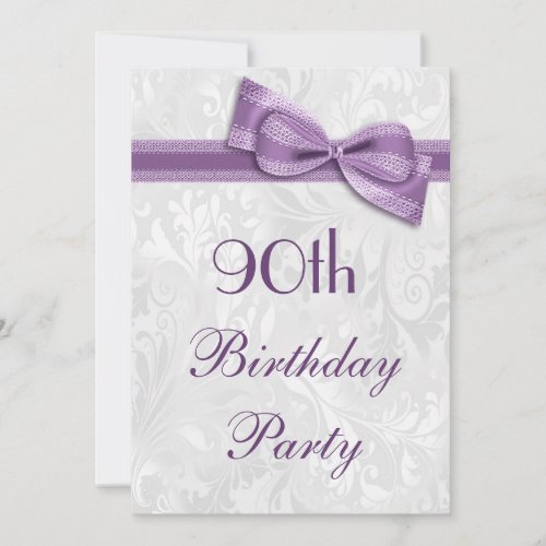 90th Birthday Party Damask and Faux Bow Invite