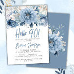 90th Birthday Party Dusty Blue Floral Invitation<br><div class="desc">Dusty blue floral 90th birthday party invitation for a fun birthday party</div>
