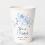 90th Birthday Party Dusty Blue Rose Floral Custom Paper Cups<br><div class="desc">Add flair to your birthday party table decor with these custom blue floral paper plates</div>