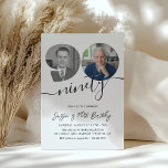 90th Birthday Party Elegant 2 Photo Birthday Invitation<br><div class="desc">Celebrate a lifetime of memories with this minimalist, elegant 90th birthday invitation. The design beautifully honors the guest of honor by showcasing two cherished photos—one from their past and one current favorite—creating a heartfelt, 'then and now' story. This classic layout features elegant script typography, making it a perfect and sophisticated...</div>