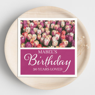 90th Birthday Party Elegant Floral Tulip Napkins