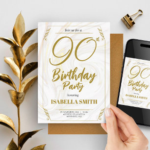 90th Birthday Party Elegant Modern Gold Invitation