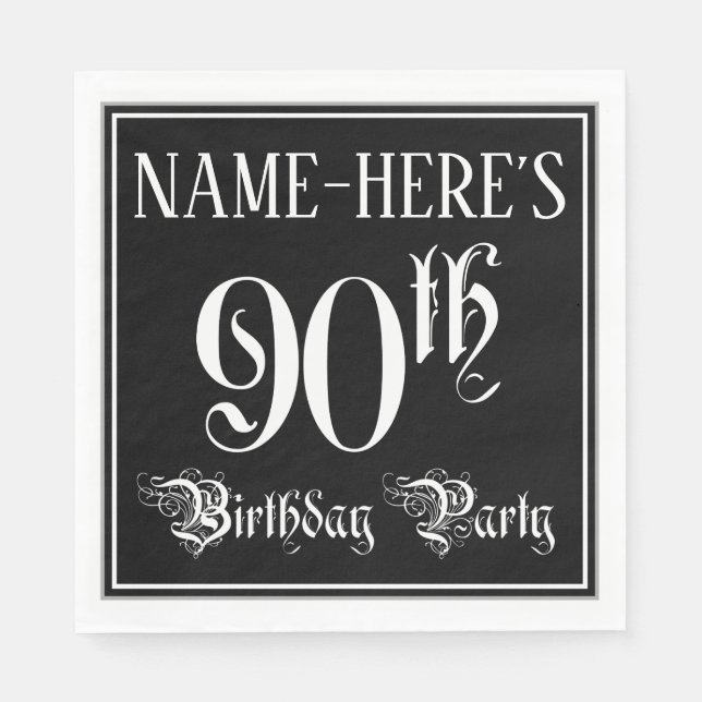 90th Birthday Party — Fancy Script + Custom Name Napkins (Front)
