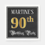 [ Thumbnail: 90th Birthday Party — Fancy Script, Faux Gold Look Napkins ]