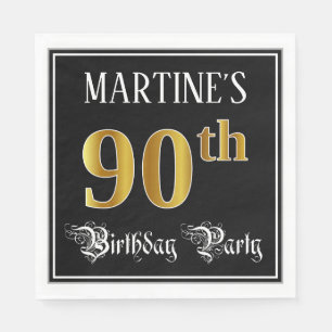 90th Birthday Party — Fancy Script, Faux Gold Look Napkins