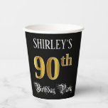 [ Thumbnail: 90th Birthday Party — Fancy Script, Faux Gold Look Paper Cups ]