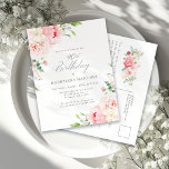 90th Birthday Party Feminine Pink Floral Invitat Invitation Postcard<br><div class="desc">A beautiful and feminine party invitation to celebrate a 90th birthday in elegant style. This floral design is bordered with a frame of charming pink peonies and greenery.</div>