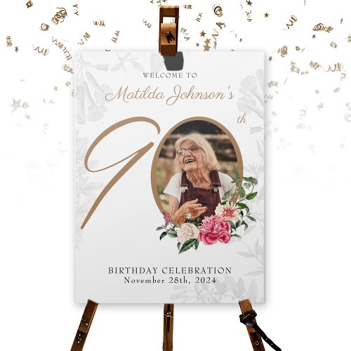 90th Birthday Party Floral Botanical Classy Custom Foam Board