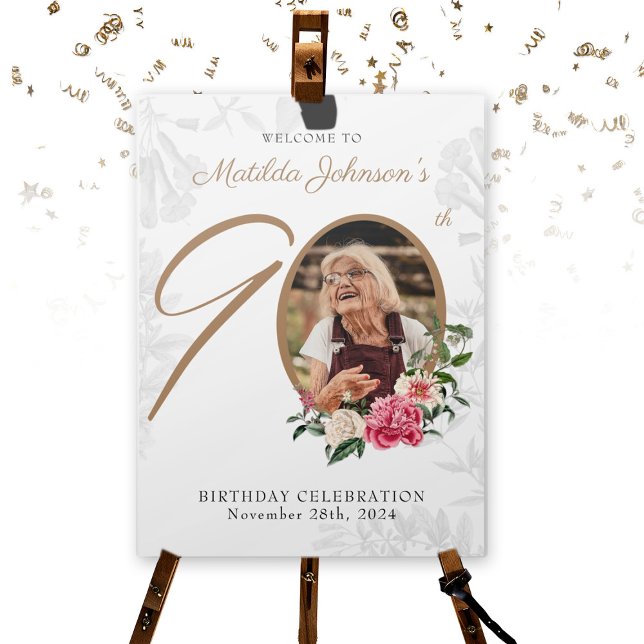 90th Birthday Party Floral Botanical Classy Custom Foam Board (90th Birthday Party Floral Botanical Classy Custom Foam Board
)