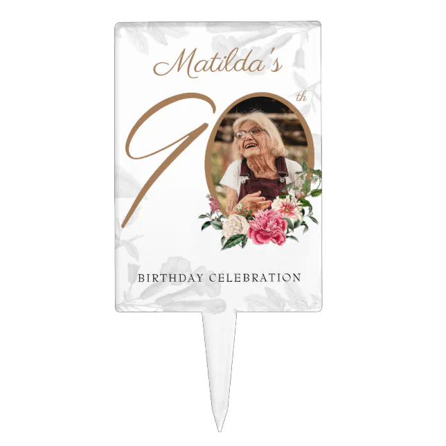 90th birthday party floral botanical custom photo cake topper zazzle
