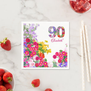 90th Birthday Party Floral Flowers Modern 90 Years Napkins