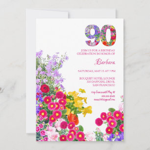 90th Birthday Party Floral Modern 90 Years Invitation