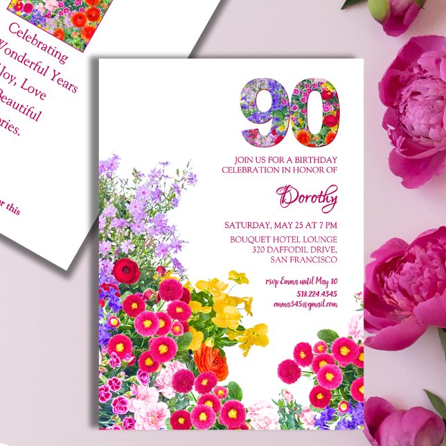 90th birthday party floral modern invitation 90 (Creator Uploaded)