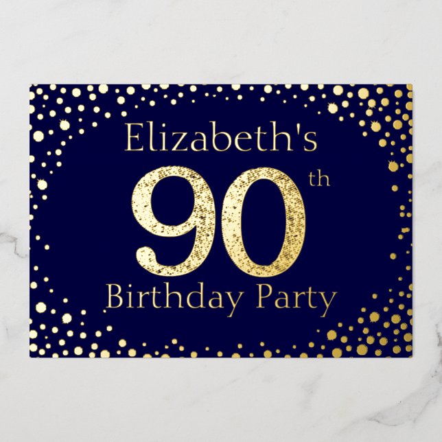 90th Birthday Party Foil Invitation (Front)