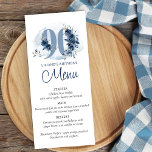 90th Birthday Party Fully Editable Flat Menu<br><div class="desc">90th birthday party menu with number 90 decorated with rose buds, flower blooms and foliage in shades of coastal blue and sand. Subtle feminine and elegant design with watercolor floral arrangements, paint splatters and brush strokes. Perfect for 90th birthday celebration with coastal vibe, beach house or lakeside or water front...</div>