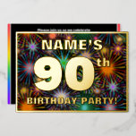 [ Thumbnail: 90th Birthday Party — Fun, Colorful Fireworks Look Invitation ]