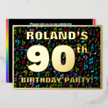 [ Thumbnail: 90th Birthday Party — Fun, Colorful Music Symbols Invitation ]