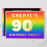 [ Thumbnail: 90th Birthday Party: Fun, Colorful Rainbow Pattern Invitation ]