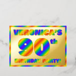 [ Thumbnail: 90th Birthday Party — Fun, Rainbow Spectrum “90” Invitation ]