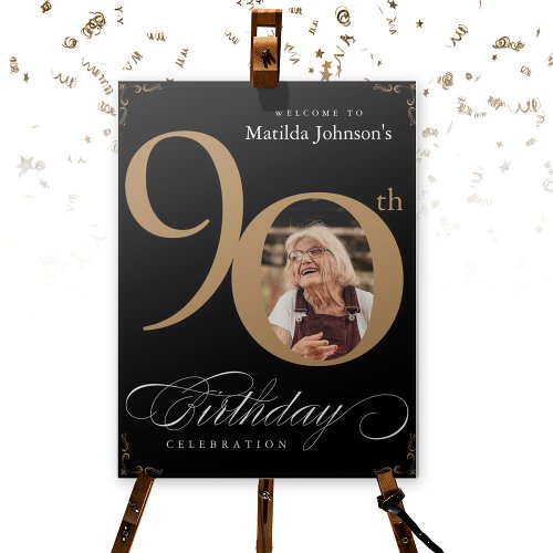 90th Birthday Party Gold Black Welcome Custom Foam Board