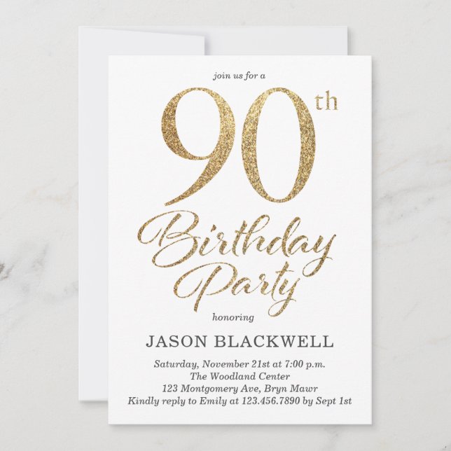 90th Birthday Party Gold Invitation (Front)