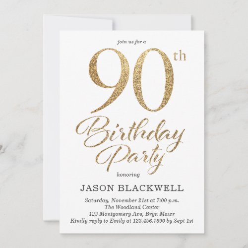 90th Birthday Party Gold Invitation